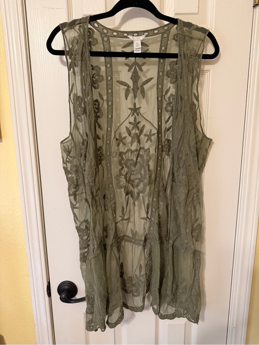 Maurices Olive Lace Overlay Tunic Vest